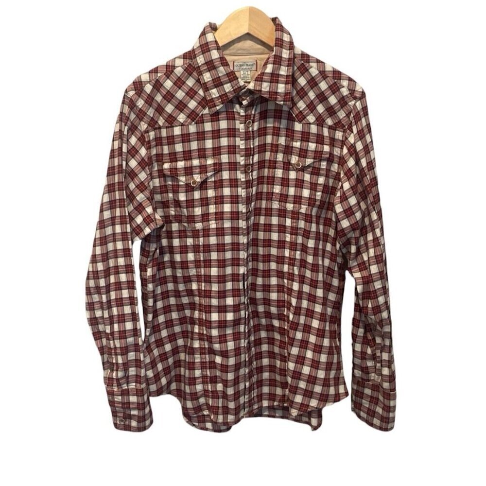 Guess Jeans Men's XL Red Flannel Plaid Western Shirt Button Long Sleeve